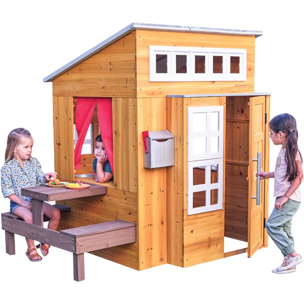 Kids Outdoor Grill - Modern Outdoor Wooden Playhouse Set for