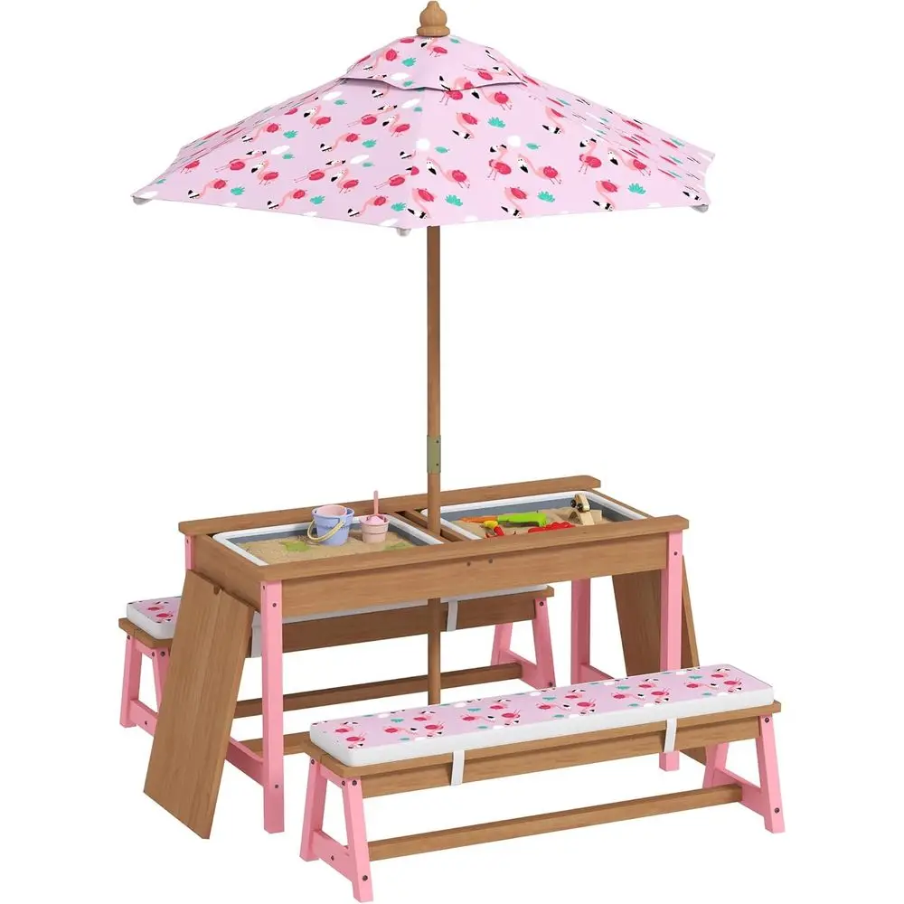 Kids Outdoor Umbrella For Table - Wooden Picnic Table Set with Umbrella,