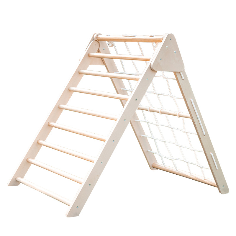 Kids Outdoor Wooden Playset - Foldable Wooden Triangle Climber with Slide