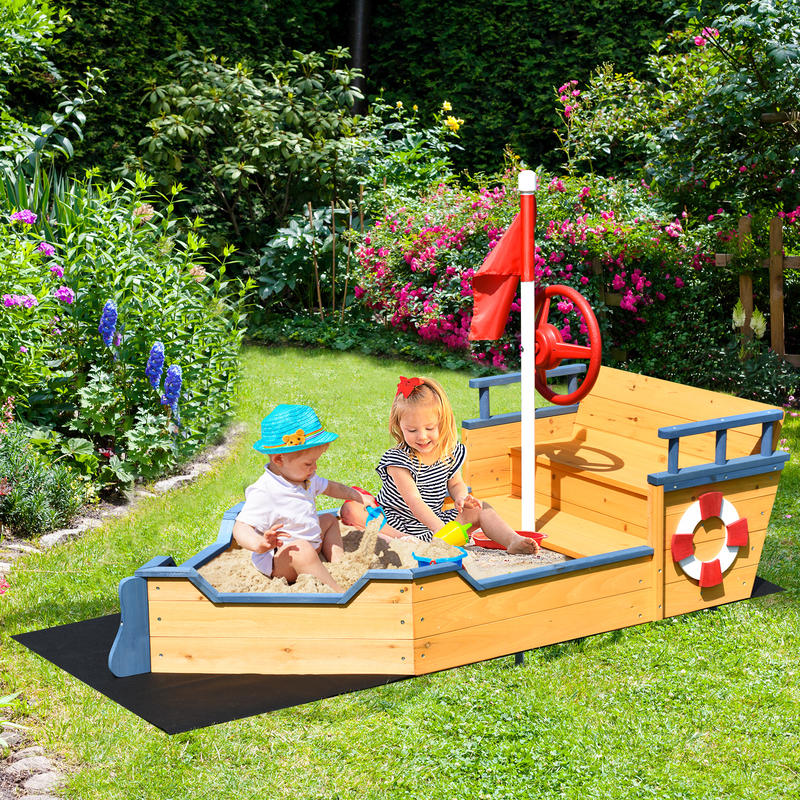 Kids Outdoor Wooden Playset - Kids Pirate Boat Wooden Sandbox Children