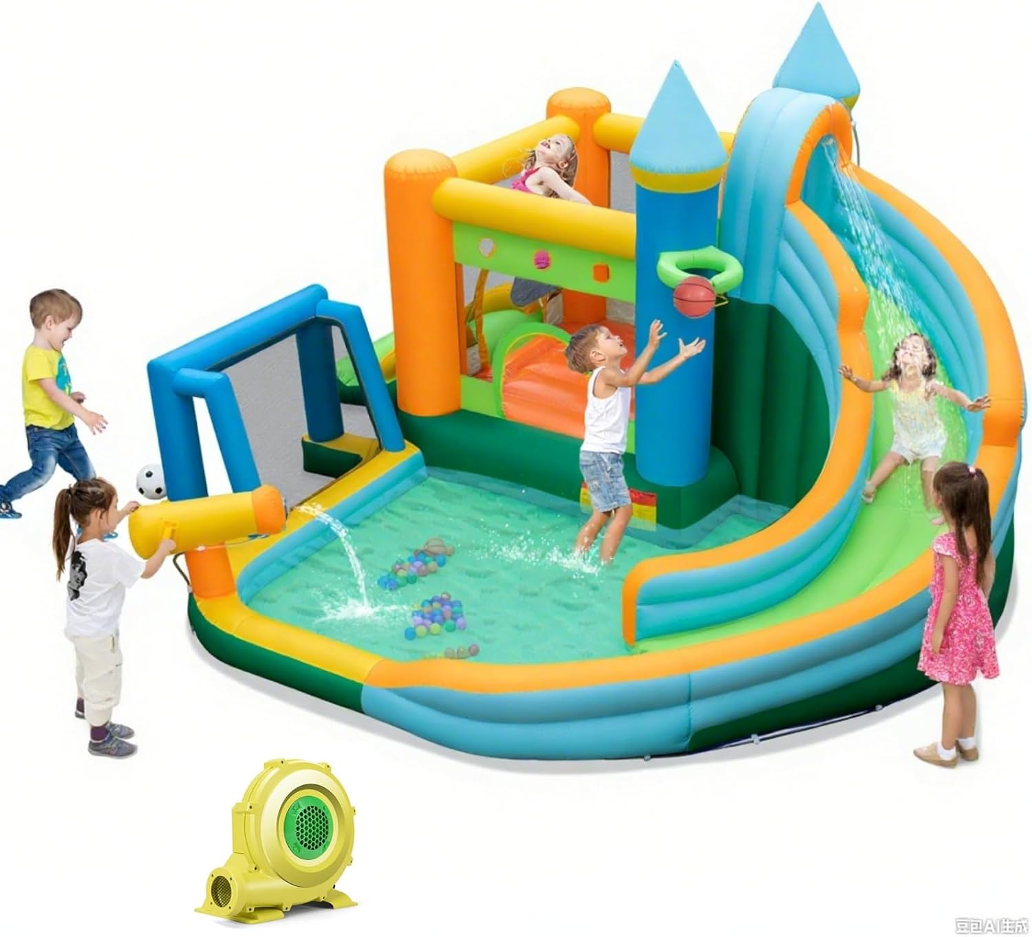 Kids Outdoor House - 9-in-1 Inflatable Water Slide Bounce House