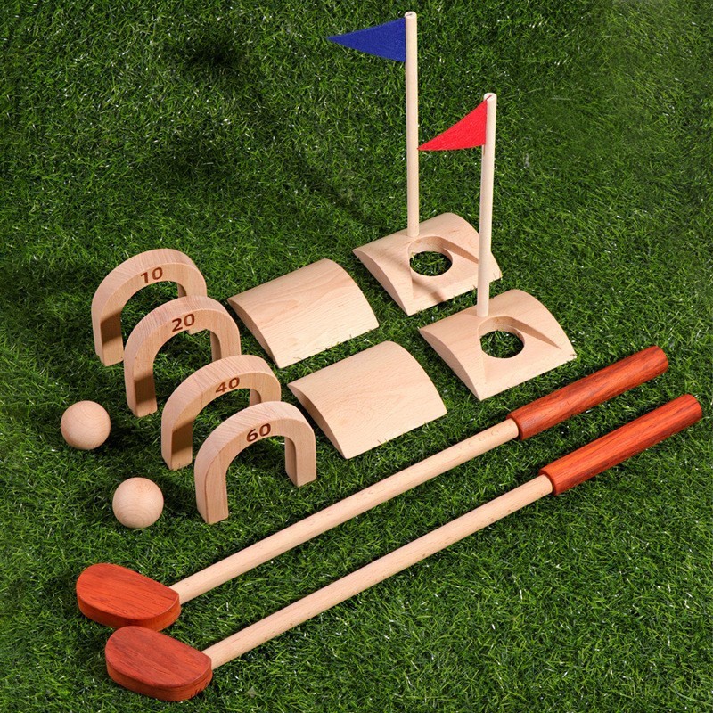 Kids Outdoor Wooden Playset - Children Golf Ball Set Wooden Golf