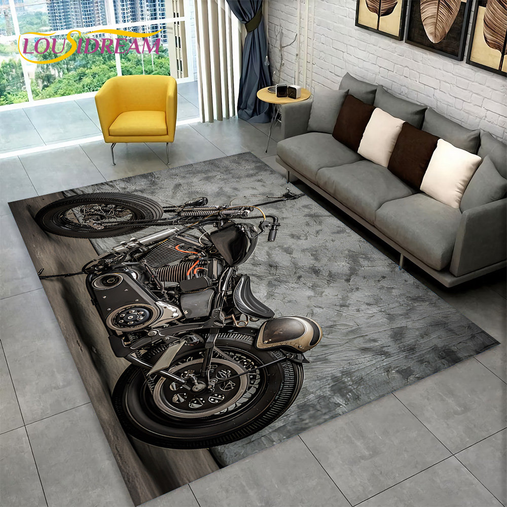 Kids Outdoor Clubhouse - 3D Retro Vintage Motorcycle Area Rug