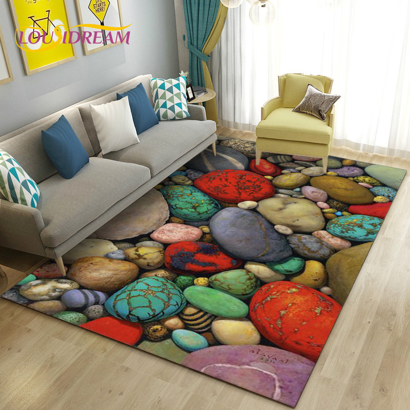 Kids Outdoor Mat Waterproof - 3D Colorful Cobblestone Stone Area Rug,Carpet