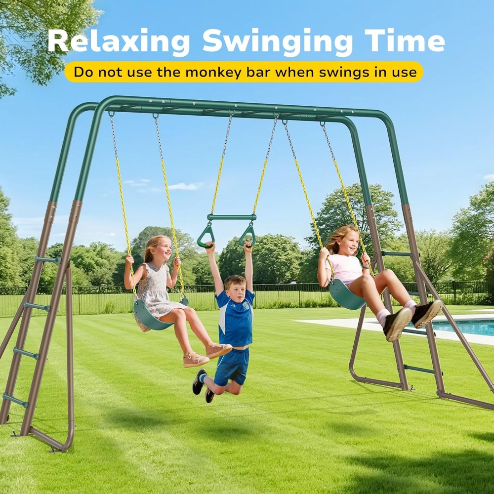 Kids Outdoor Monkey Bar Set - Heavy Duty Metal Outdoor Swing Set