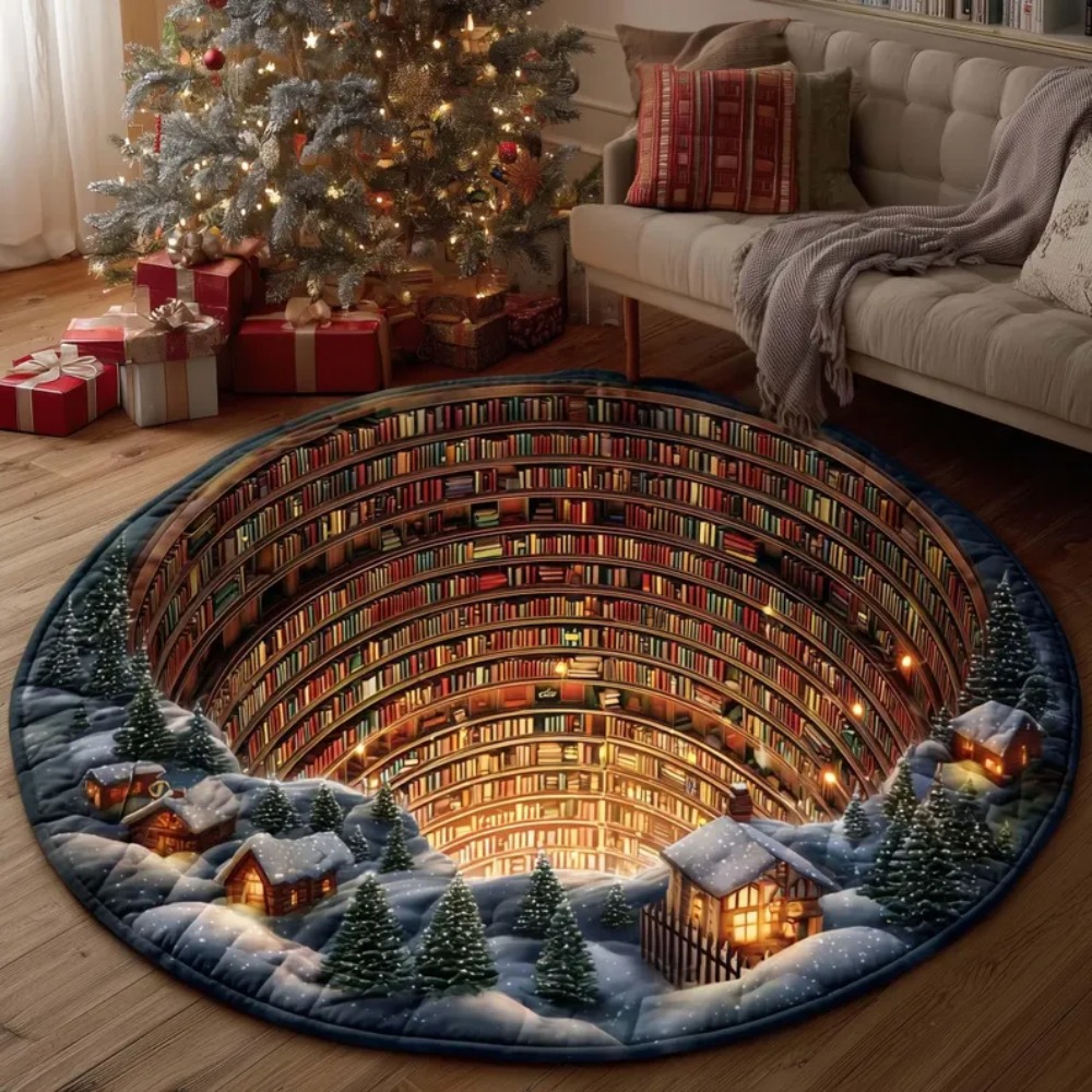 Kids Outdoor Tunnel - 3D Fantasy Library Illusion Round Rug,