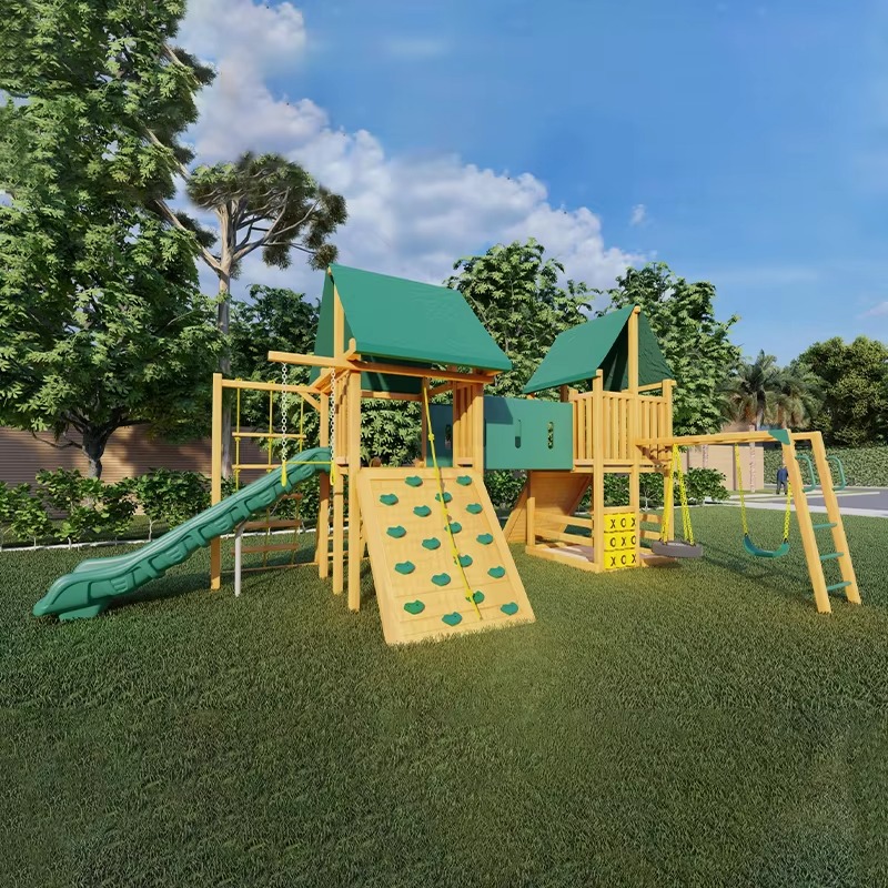 Large Wooden Tower Amusement P - Kids Outdoor Wooden Playset 评论和价格