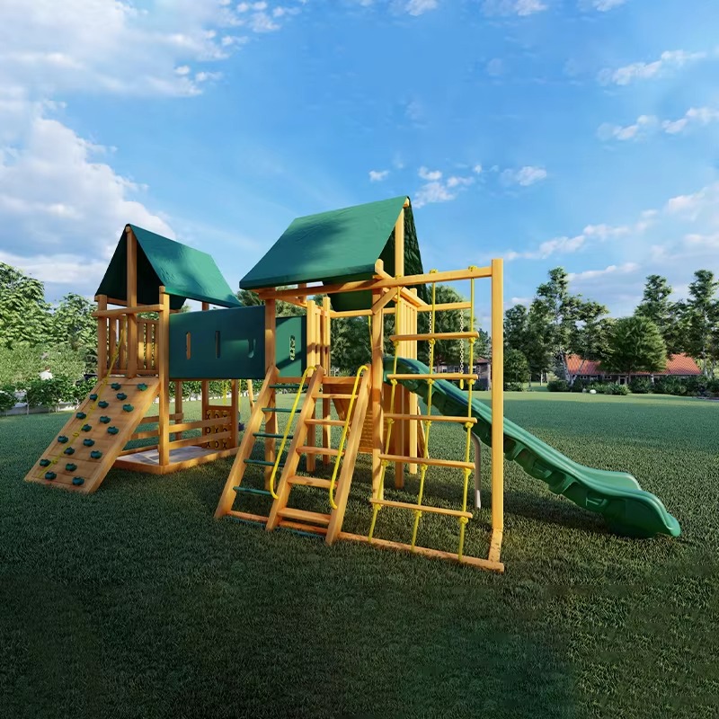 Large Wooden Tower Amusement P - Kids Outdoor Wooden Playset 评论和价格