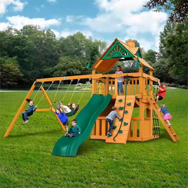 Large Wooden Tower Amusement P - Kids Outdoor Wooden Playset 评论和价格