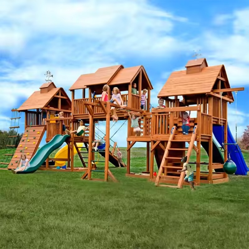 Large Wooden Tower Amusement P - Kids Outdoor Wooden Playset 评论和价格