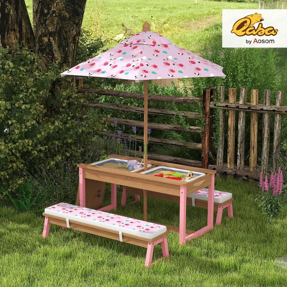 Wooden Picnic Table Set with U - Kids Outdoor Umbrella For Table 评论和价格