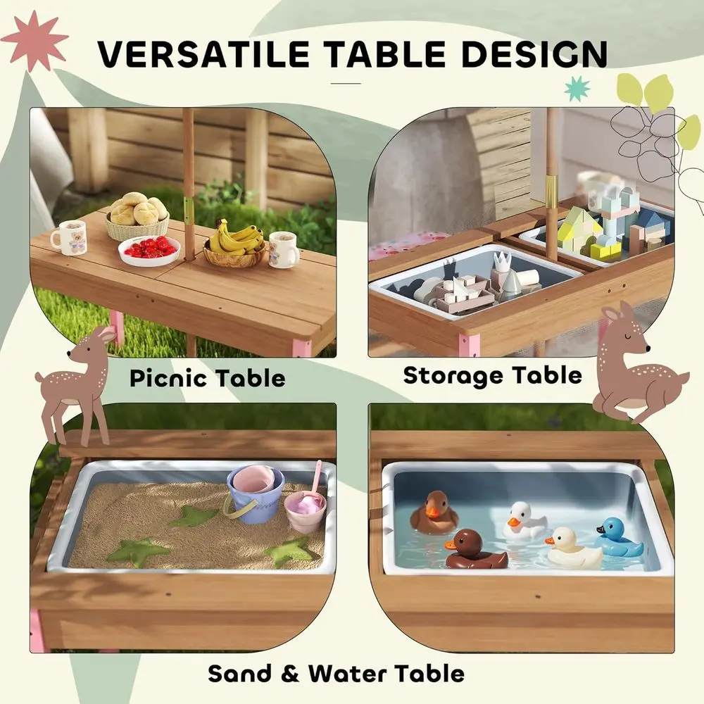 Wooden Picnic Table Set with U - Kids Outdoor Umbrella For Table 评论和价格