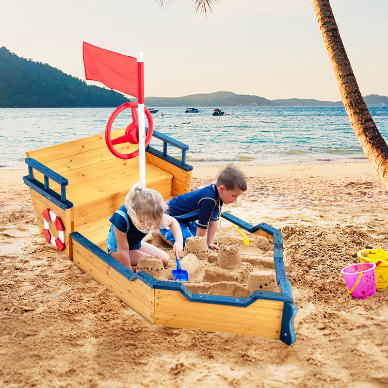Kids Pirate Boat Wooden Sandbo - Kids Outdoor Wooden Playset 评论和价格