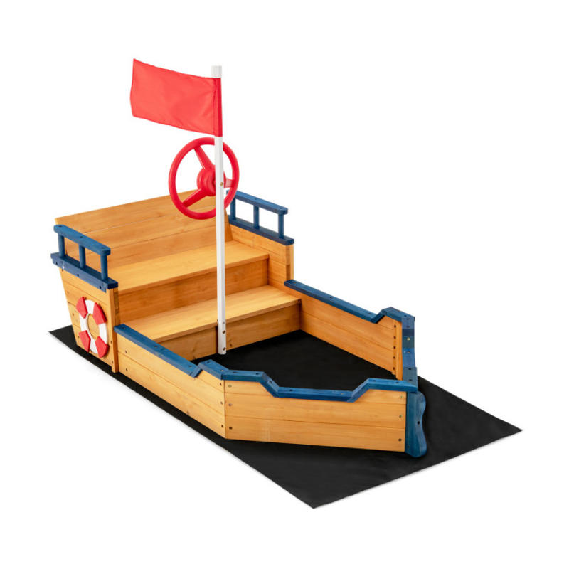 Kids Pirate Boat Wooden Sandbo - Kids Outdoor Wooden Playset 评论和价格