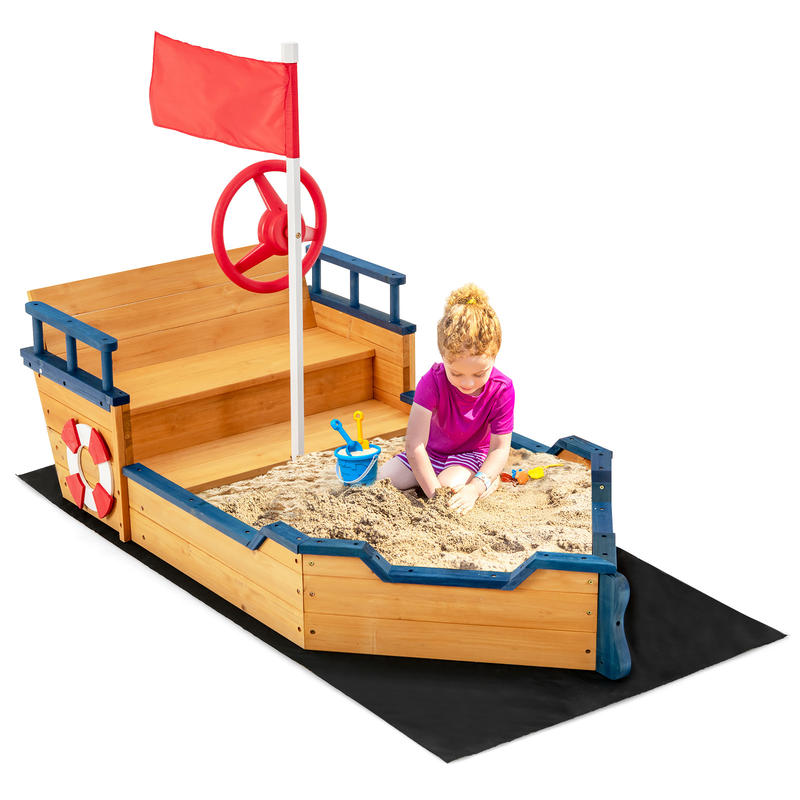 Kids Pirate Boat Wooden Sandbo - Kids Outdoor Wooden Playset 评论和价格