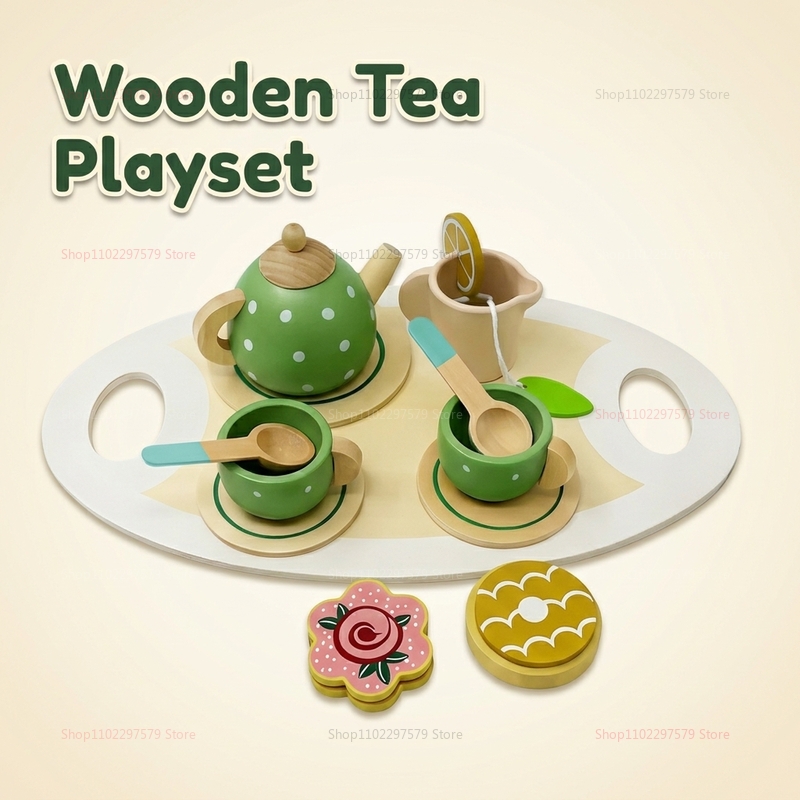 Kids Wooden Afternoon Tea Set  - Kids Outdoor Wooden Playset 评论和价格