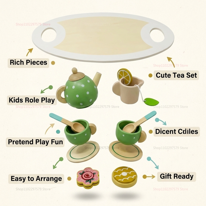 Kids Wooden Afternoon Tea Set  - Kids Outdoor Wooden Playset 评论和价格