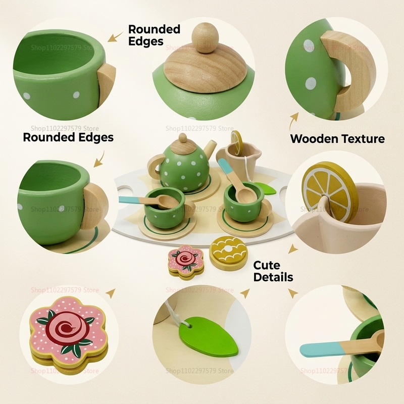 Kids Wooden Afternoon Tea Set  - Kids Outdoor Wooden Playset 评论和价格