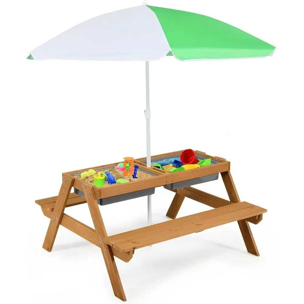 4-in-1 Wooden Sand & Water Pic - Kids Outdoor Umbrella For Table 评论和价格