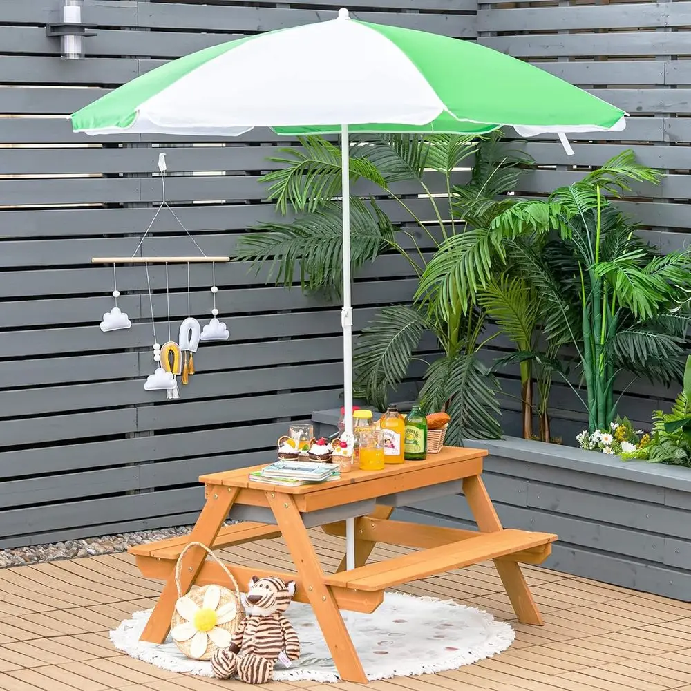 4-in-1 Wooden Sand & Water Pic - Kids Outdoor Umbrella For Table 评论和价格