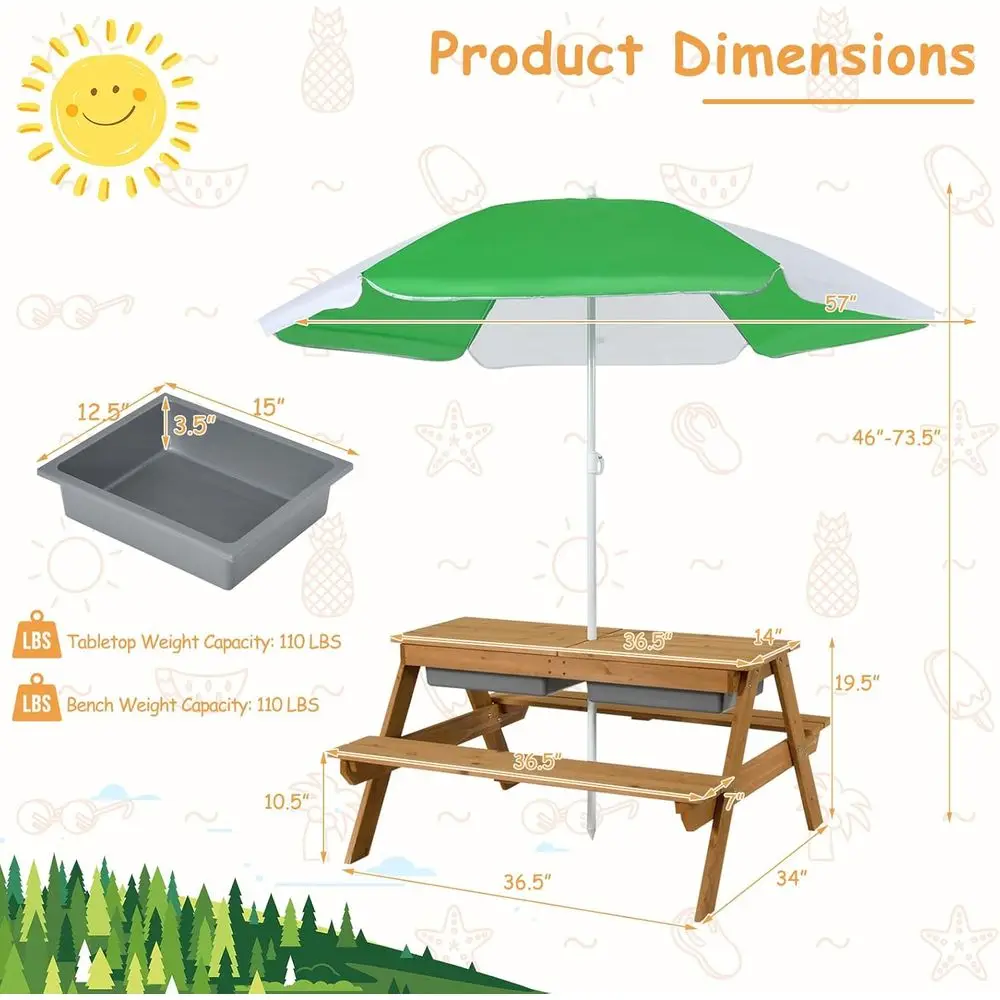 4-in-1 Wooden Sand & Water Pic - Kids Outdoor Umbrella For Table 评论和价格