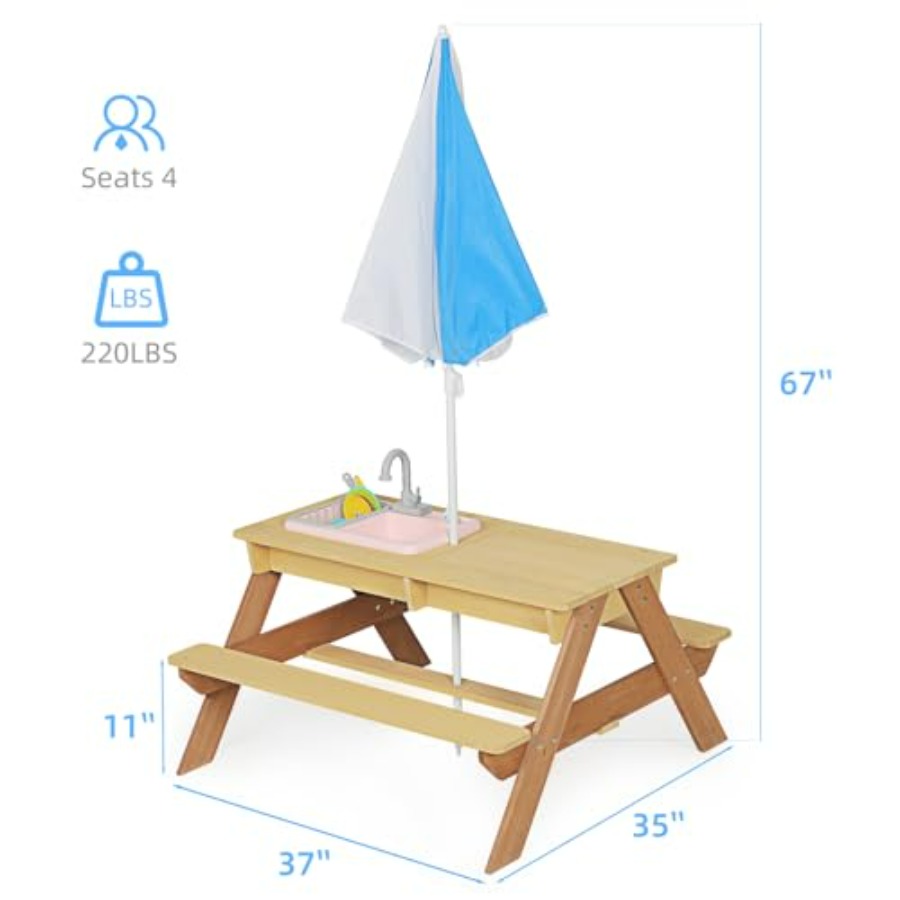 Outdoor kids picnic table with - Kids Outdoor Umbrella For Table 评论和价格