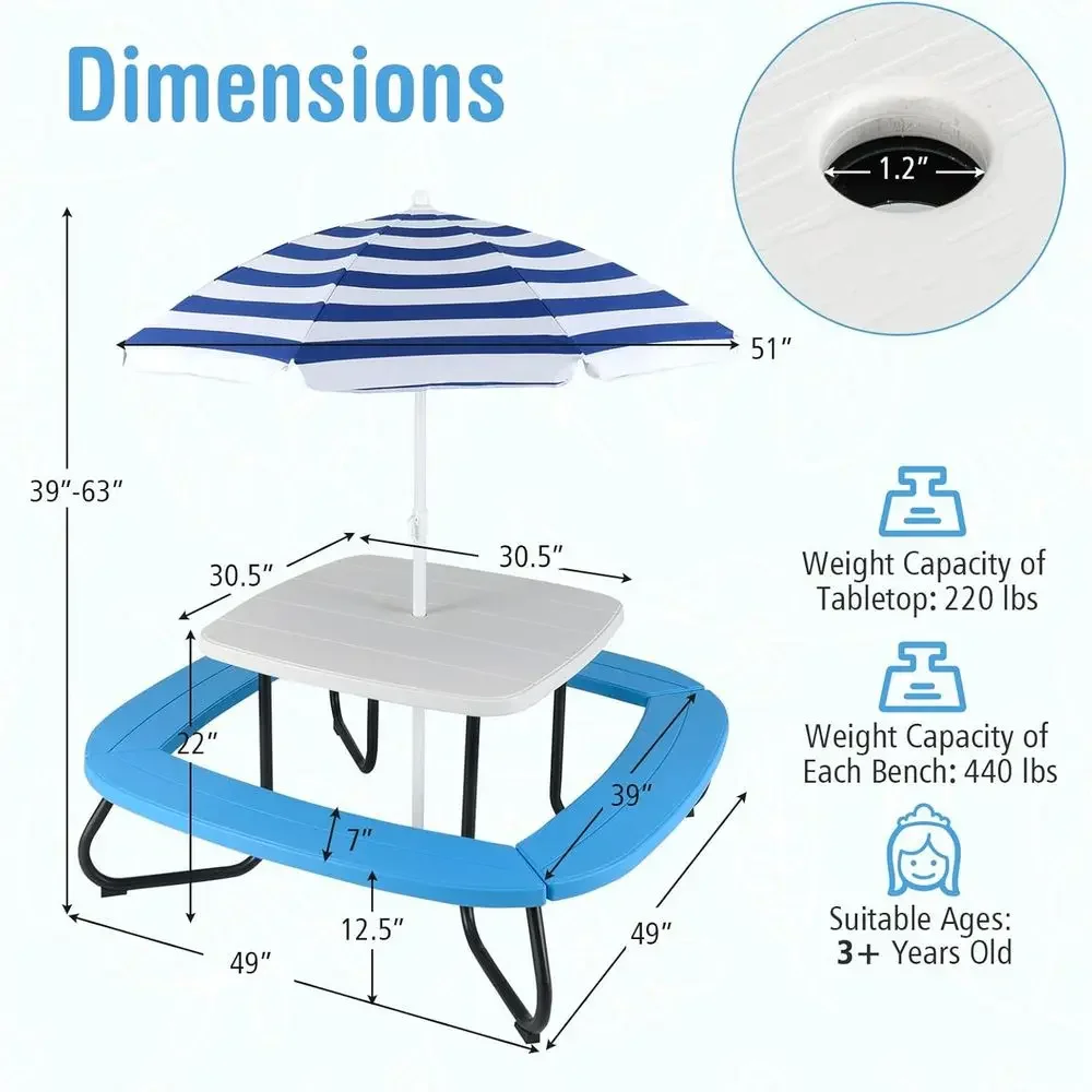 8-Person Kids Picnic Table wit - Kids Outdoor Umbrella For Table 评论和价格