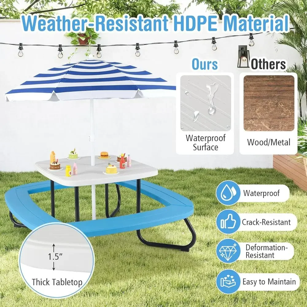 8-Person Kids Picnic Table wit - Kids Outdoor Umbrella For Table 评论和价格
