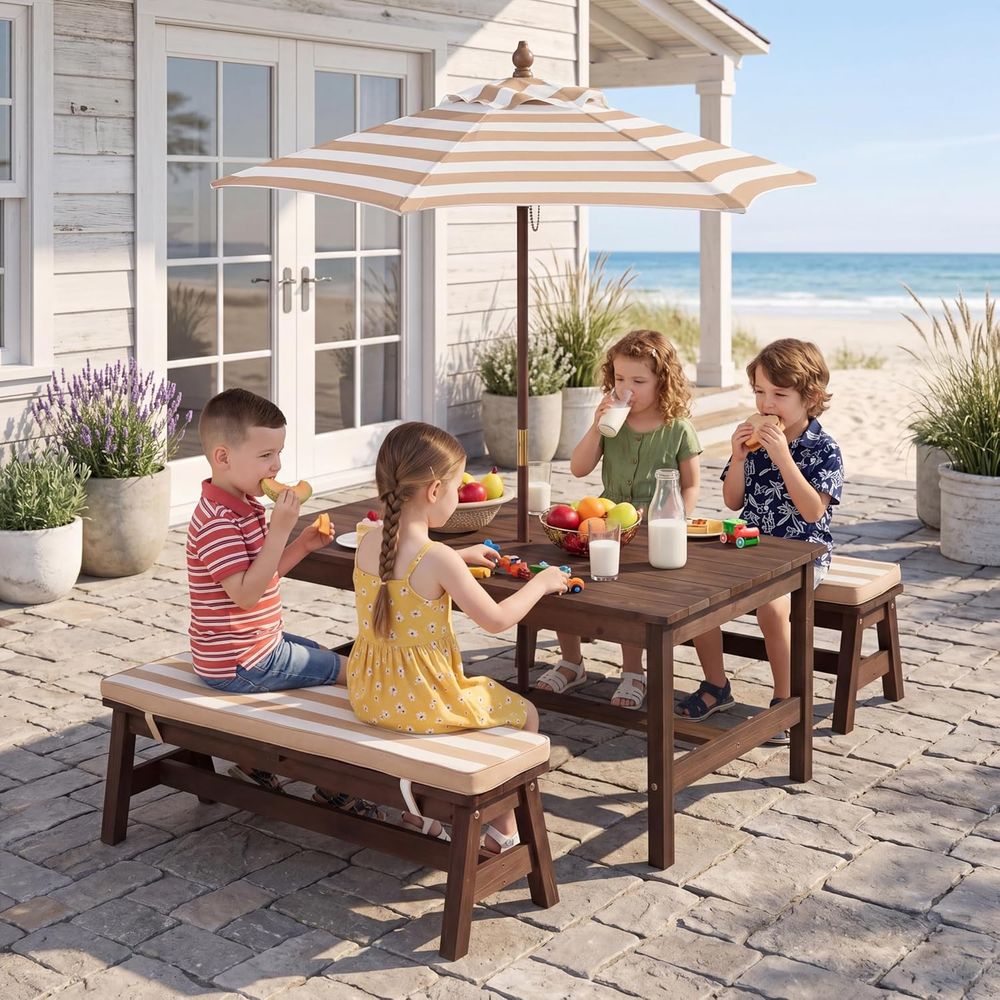 Kids Picnic Table, Large 42“x  - Kids Outdoor Umbrella For Table 评论和价格