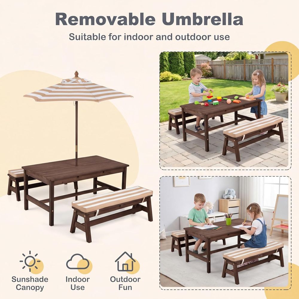 Kids Picnic Table, Large 42“x  - Kids Outdoor Umbrella For Table 评论和价格