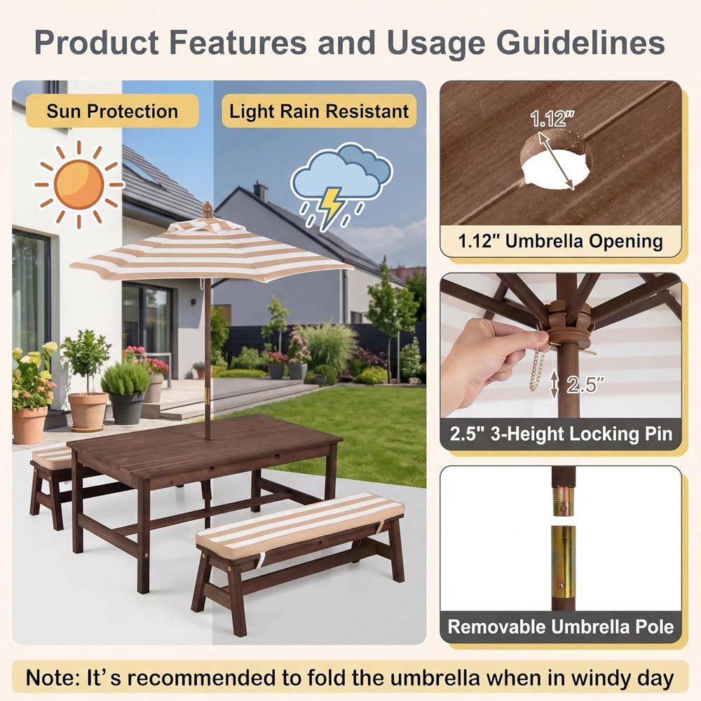 Kids Picnic Table, Large 42“x  - Kids Outdoor Umbrella For Table 评论和价格