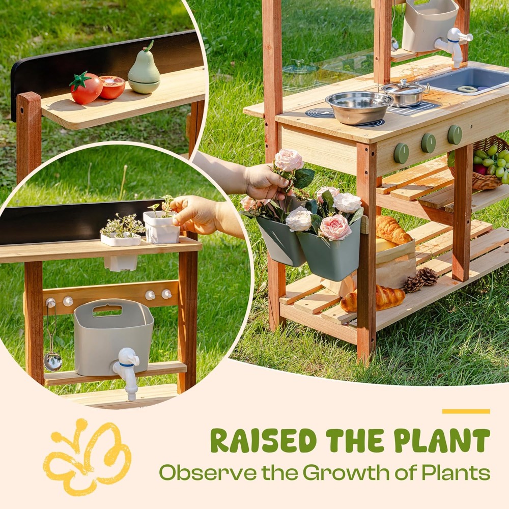 US Shipping Wooden Mud Kitchen - Kids Outdoor Wooden Playset 评论和价格