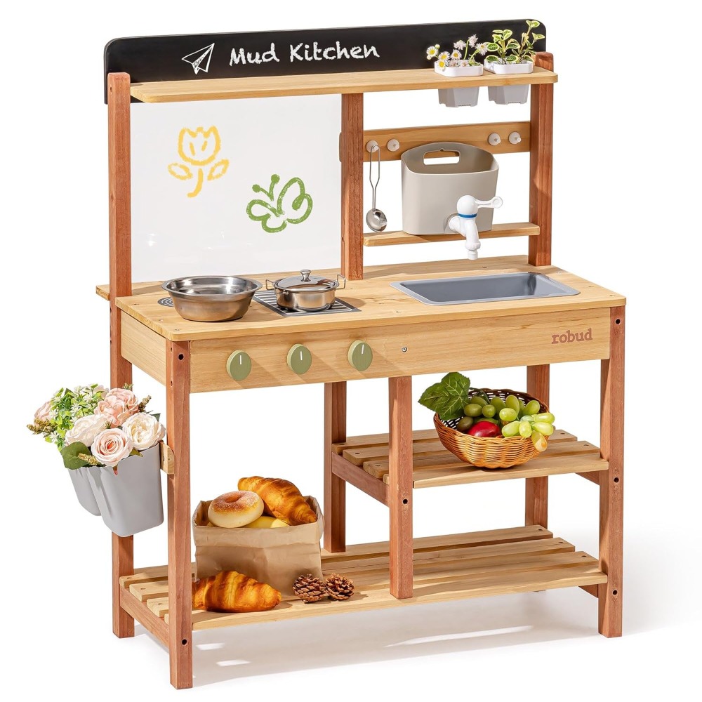 US Shipping Wooden Mud Kitchen - Kids Outdoor Wooden Playset 评论和价格