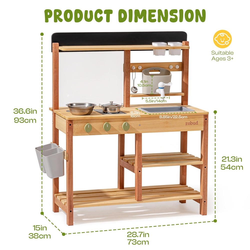 US Shipping Wooden Mud Kitchen - Kids Outdoor Wooden Playset 评论和价格