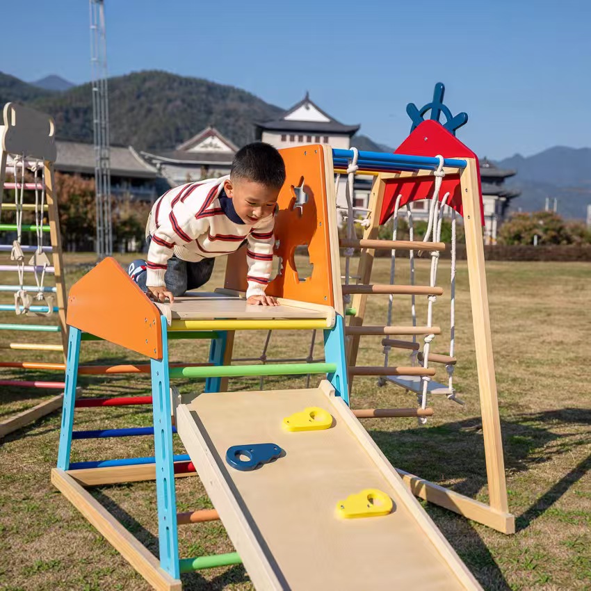 Large Solid Wood Climbing Fram - Kids Outdoor Wooden Playset 评论和价格