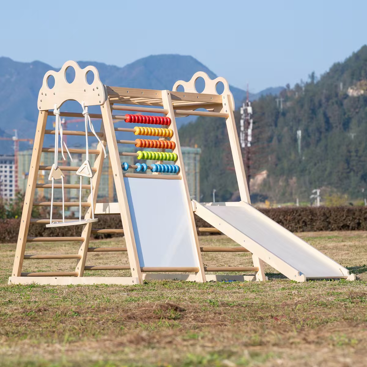 Large Solid Wood Climbing Fram - Kids Outdoor Wooden Playset 评论和价格