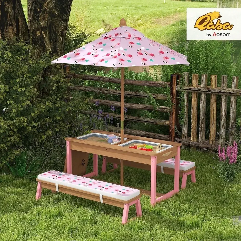 Wooden Picnic Table Set with U - Kids Outdoor Umbrella For Table 评论和价格