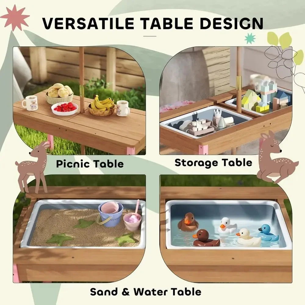 Wooden Picnic Table Set with U - Kids Outdoor Umbrella For Table 评论和价格