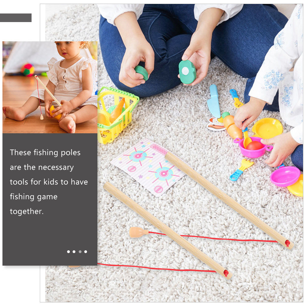 10Pcs Wooden Fishing Pole Set  - Kids Outdoor Wooden Playset 评论和价格
