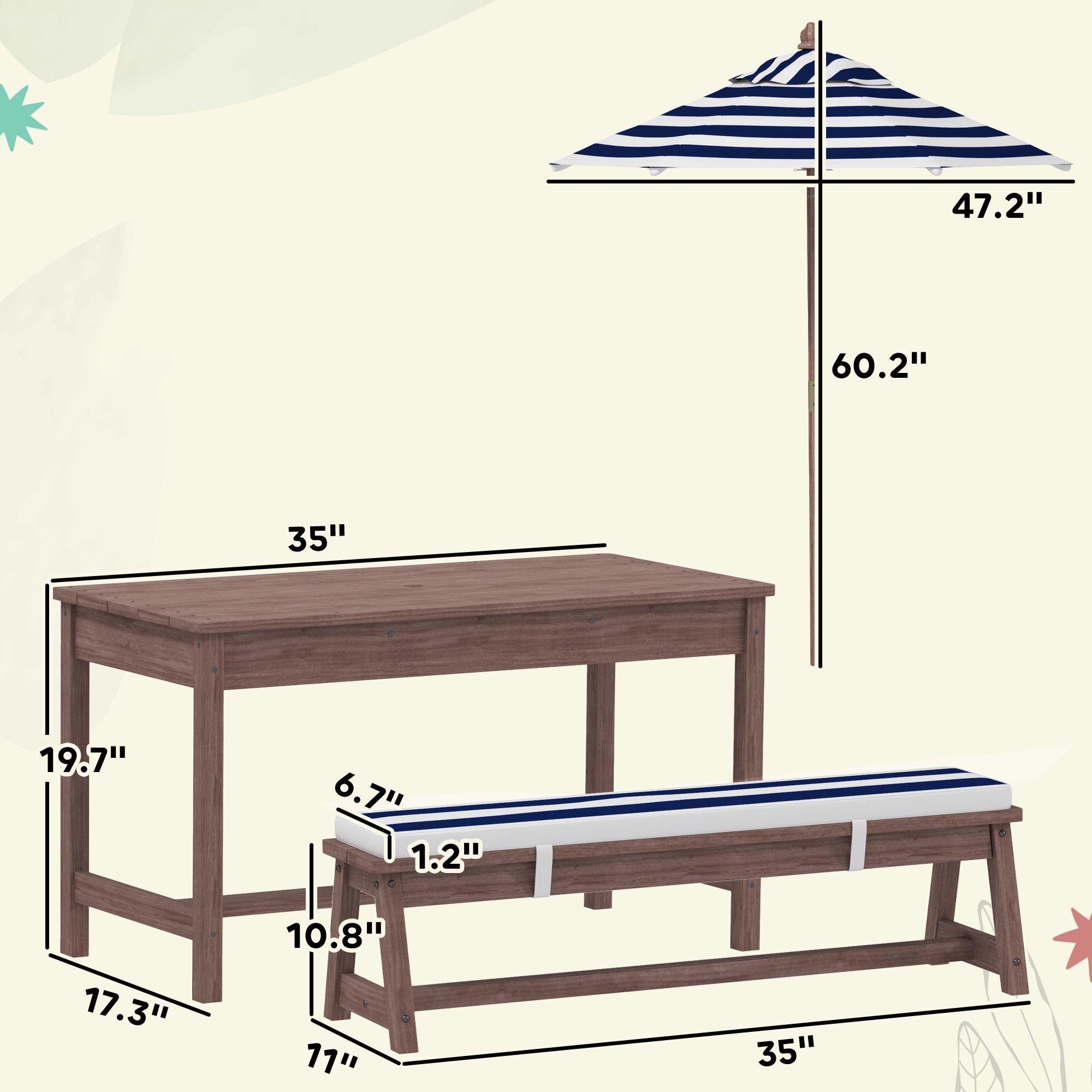 Outdoor Wooden Kids Picnic Tab - Kids Outdoor Umbrella For Table 评论和价格