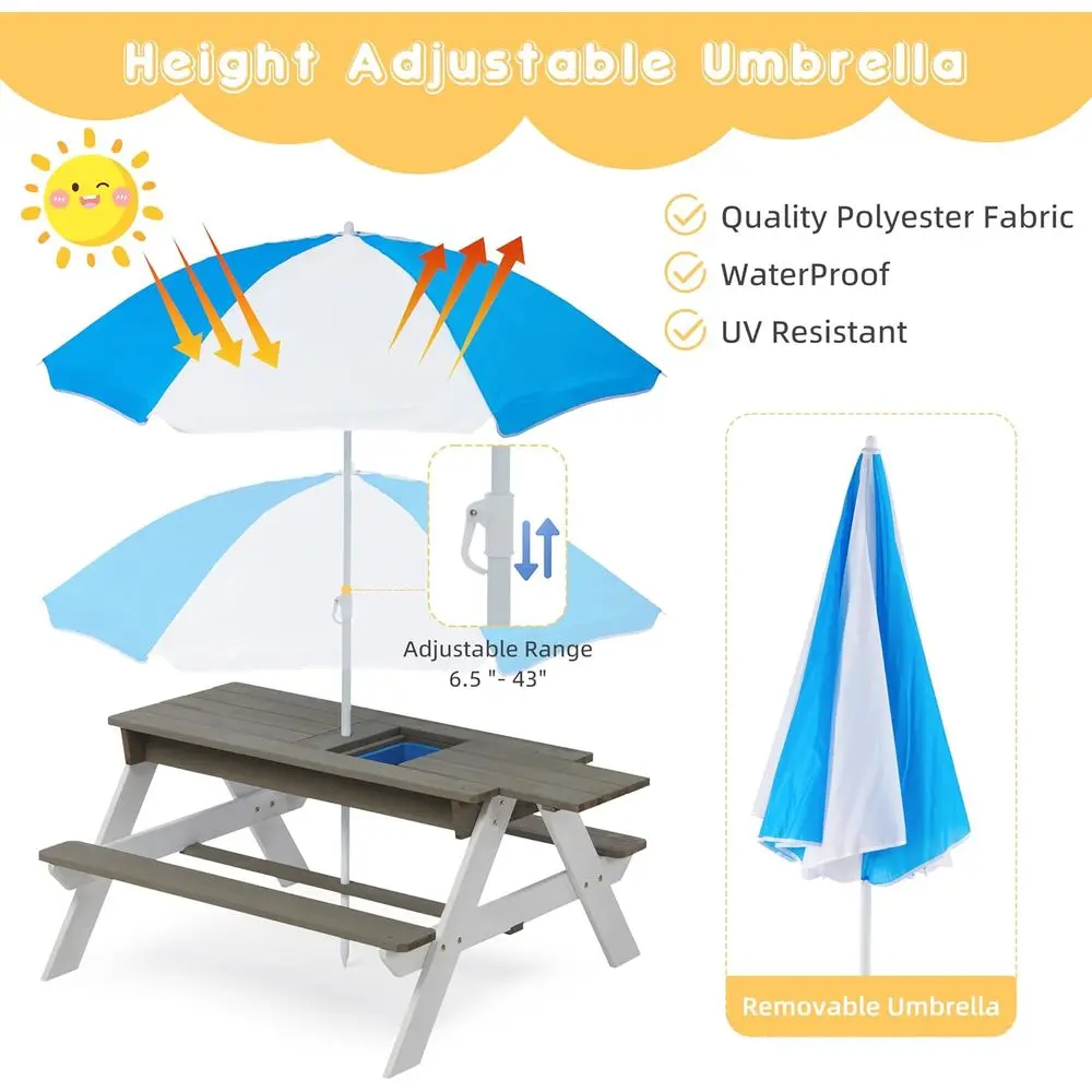 Convertible 3-in-1 Wooden Picn - Kids Outdoor Umbrella For Table 评论和价格