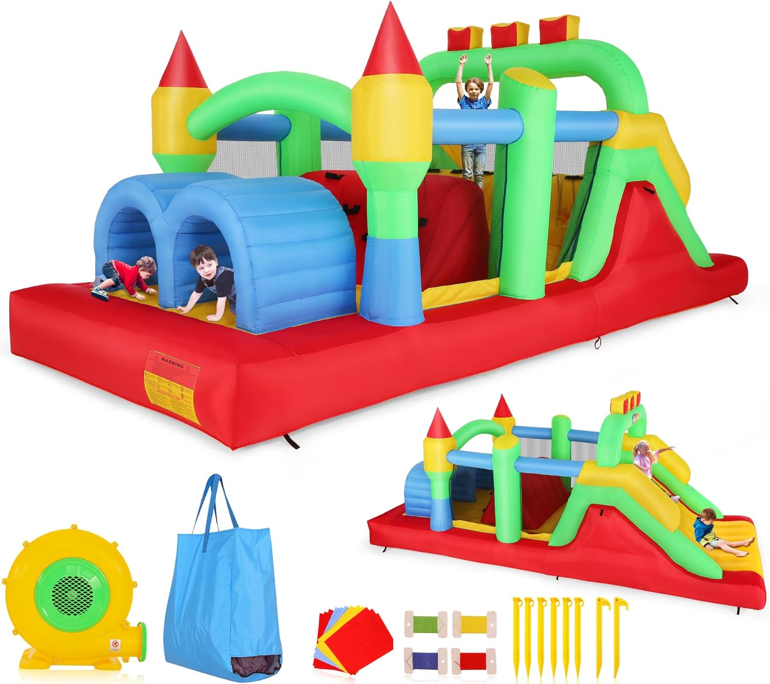 KF Inflatable Obstacle Course  - Kids Outdoor Tunnel 评论和价格