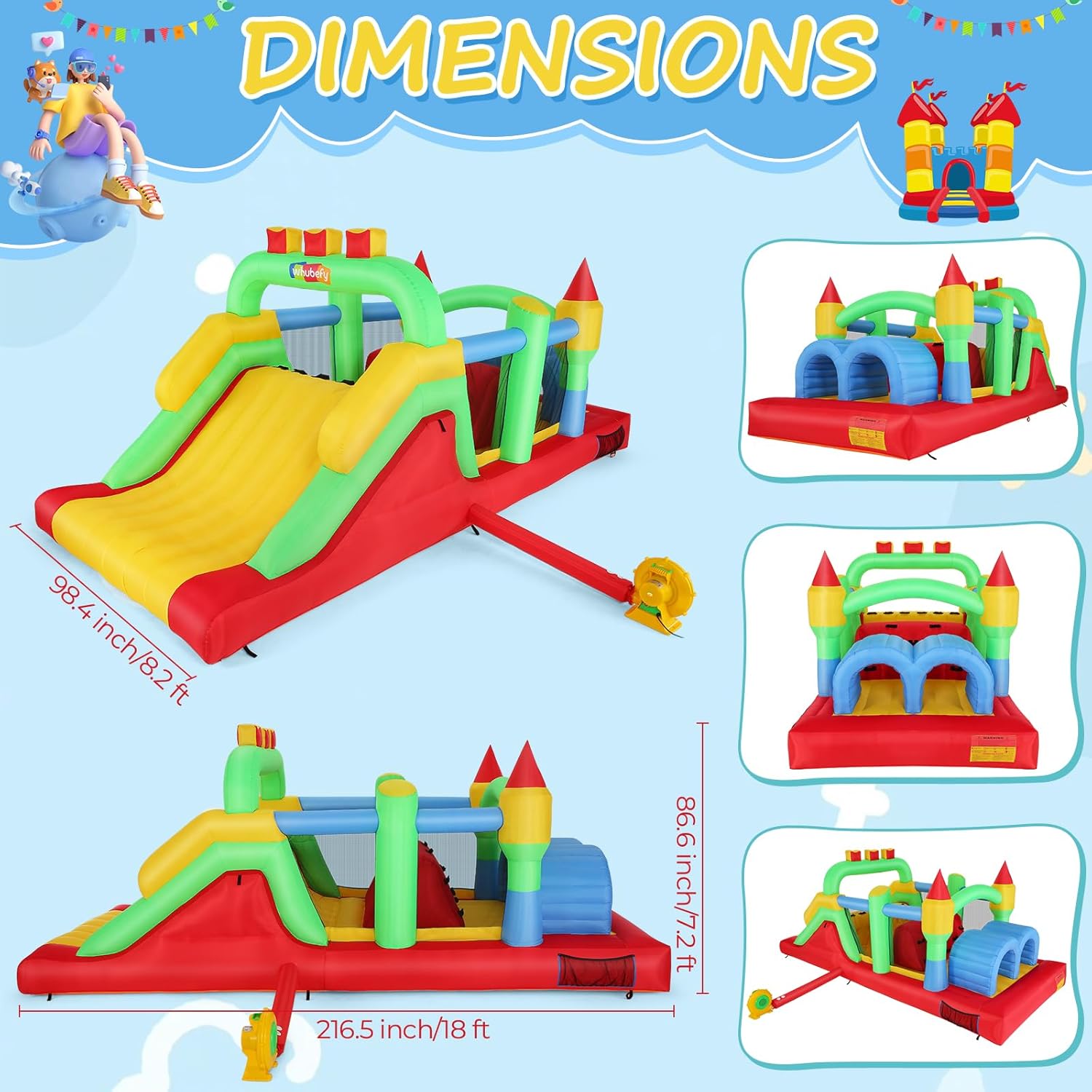 KF Inflatable Obstacle Course  - Kids Outdoor Tunnel 评论和价格