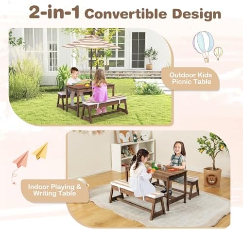 Kids Picnic Table, Outdoor Woo - Kids Outdoor Umbrella For Table 评论和价格