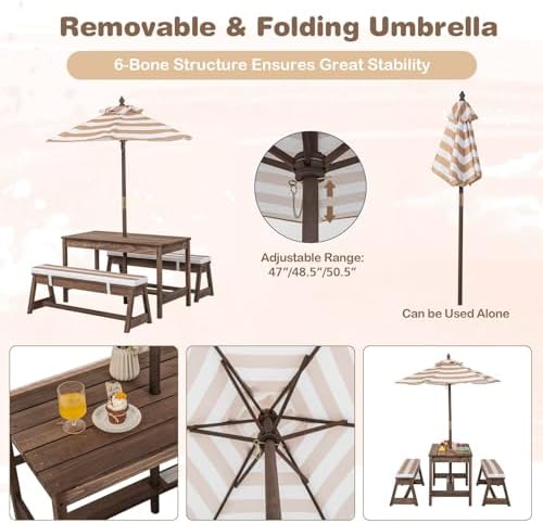Kids Picnic Table, Outdoor Woo - Kids Outdoor Umbrella For Table 评论和价格