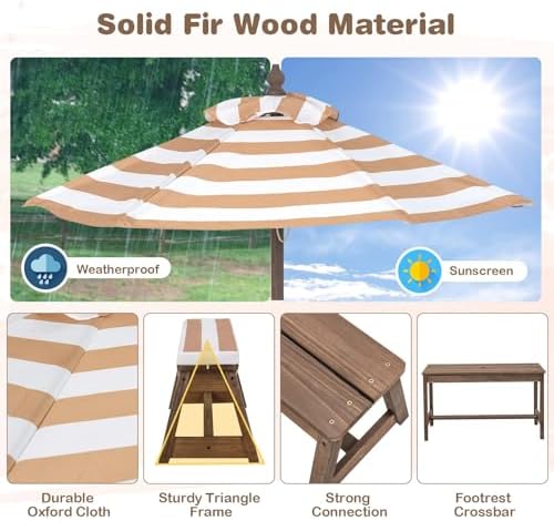 Kids Picnic Table, Outdoor Woo - Kids Outdoor Umbrella For Table 评论和价格