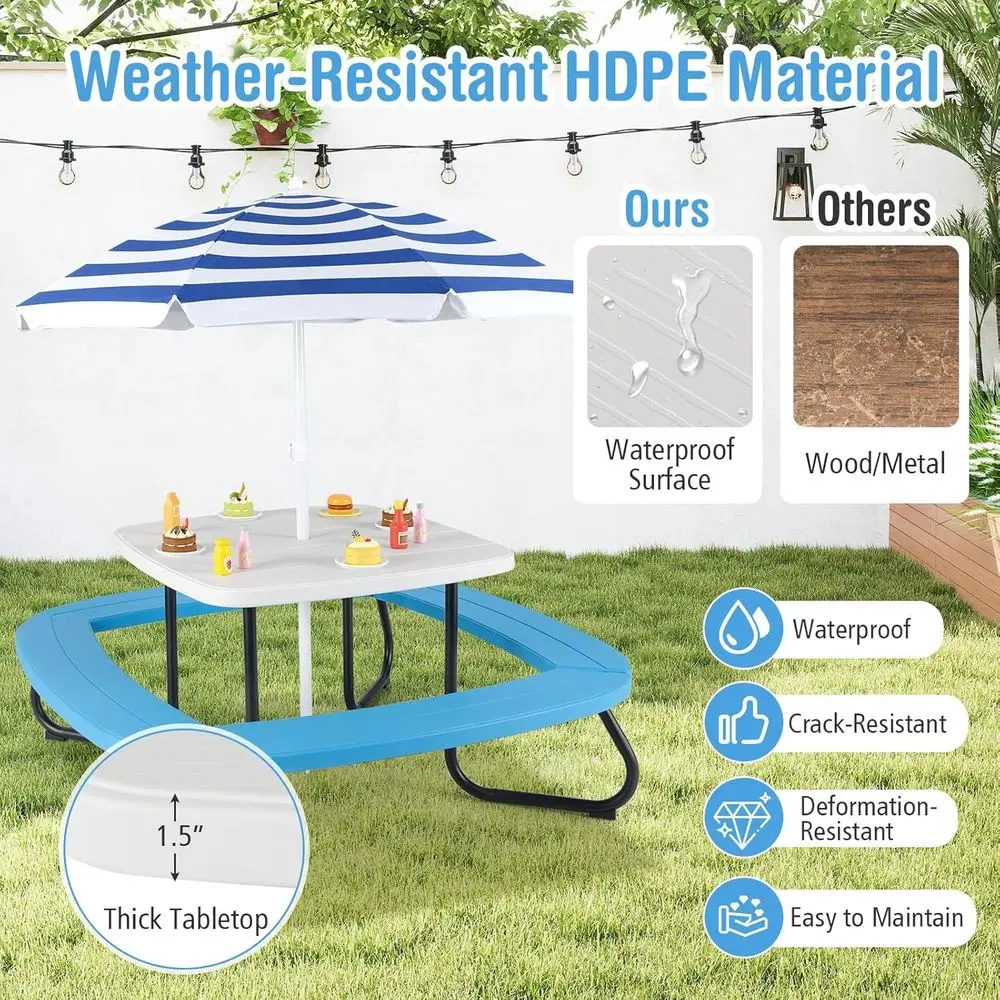 8-Person Kids Picnic Table wit - Kids Outdoor Umbrella For Table 评论和价格