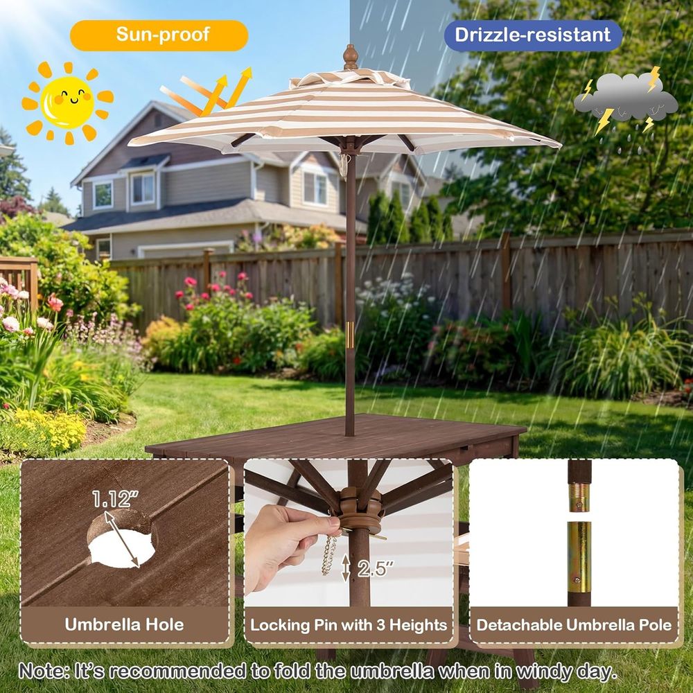 Kids Picnic Table, ir Wood Tod - Kids Outdoor Umbrella For Table 评论和价格