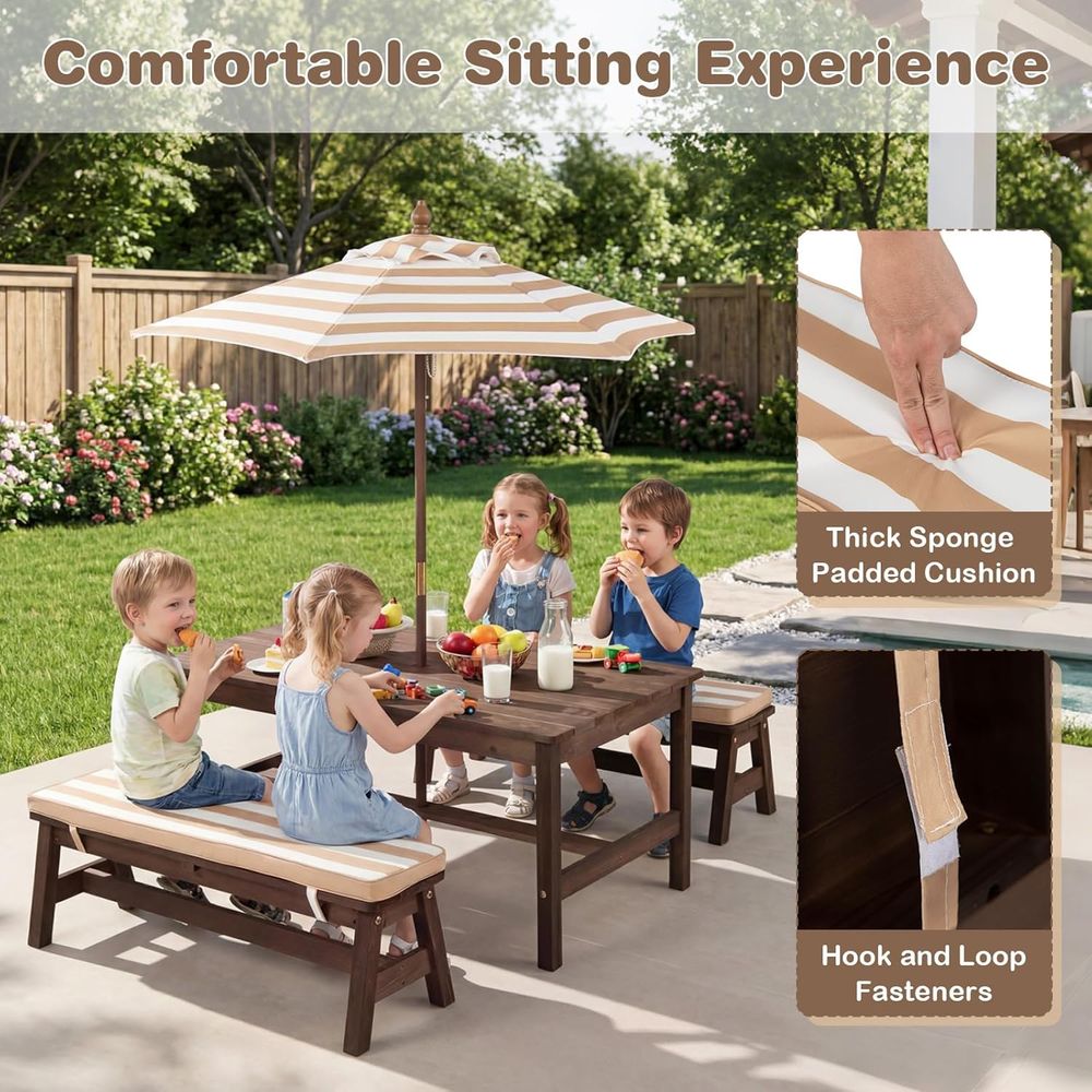 Kids Picnic Table, ir Wood Tod - Kids Outdoor Umbrella For Table 评论和价格