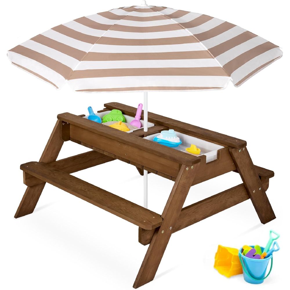 Kids Picnic Table with Umbrell - Kids Outdoor Umbrella For Table 评论和价格